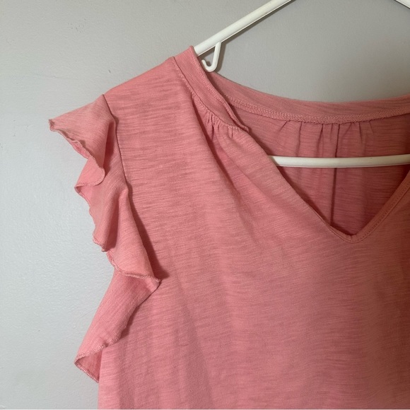 Pink V-Neck Flutter Sleeve Top Size Small - Picture 5 of 5